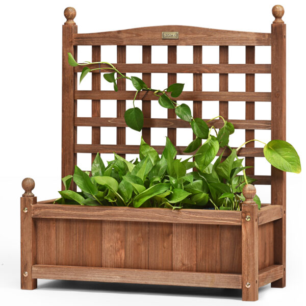 Livsk Garden Trellis Flower Box Met Trellis Massief Houten Plantenbak 645 X 28 X 75 Cm Donkerbruin 1.jpg