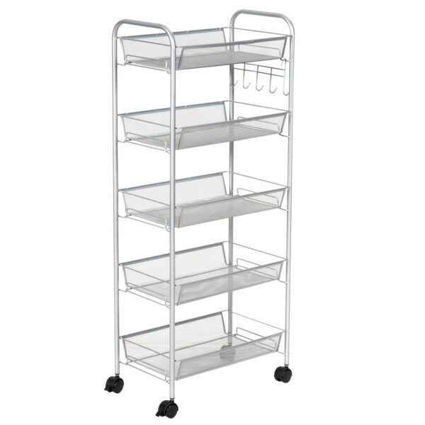 Livsk Oprolbare 5 Laags Metaalgaas Trolley Met 5 Haken Multifunctionele Gebruik Kar Keuken Opbergkar Op Wielen 435 X 26 X 104cm Grijs 1.jpg