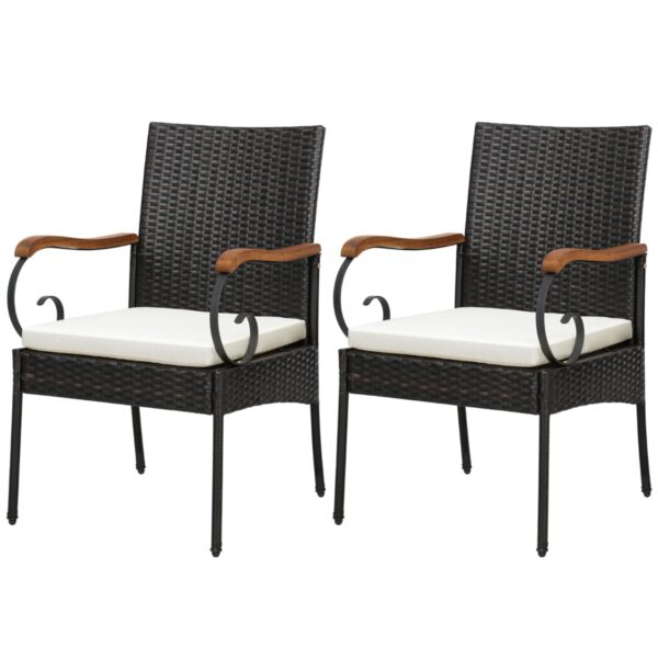 Livsk Set Van 2 Rotan Stoelen Polyrotan Tuinstoelen Hout Met Zitkussen Rieten Fauteuil Voor Outdoor Terrassen Balkon Tuin 60 X 55 X 89 Cm 1.jpg