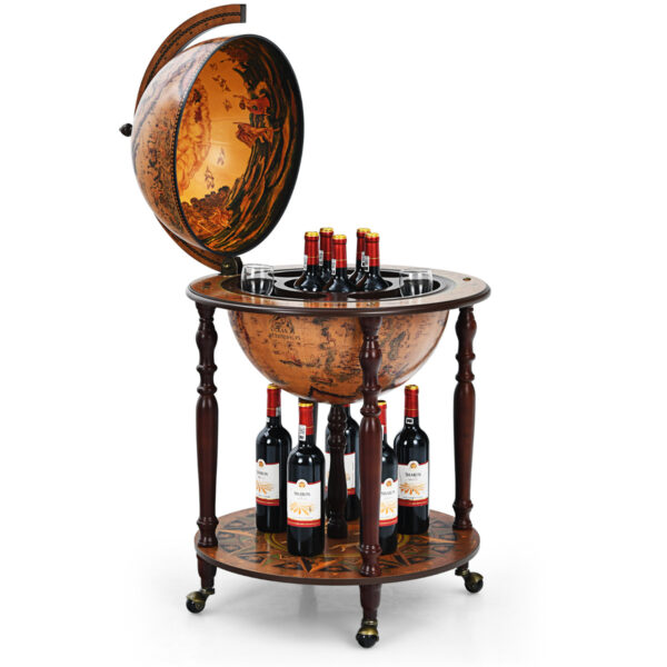 Livsk Globe Bar Barkast Bar Trolley Met Wielen Deksel Wijnrek Wijnkast %c3%b8 605 X 955 Cm Bruin 1.jpg