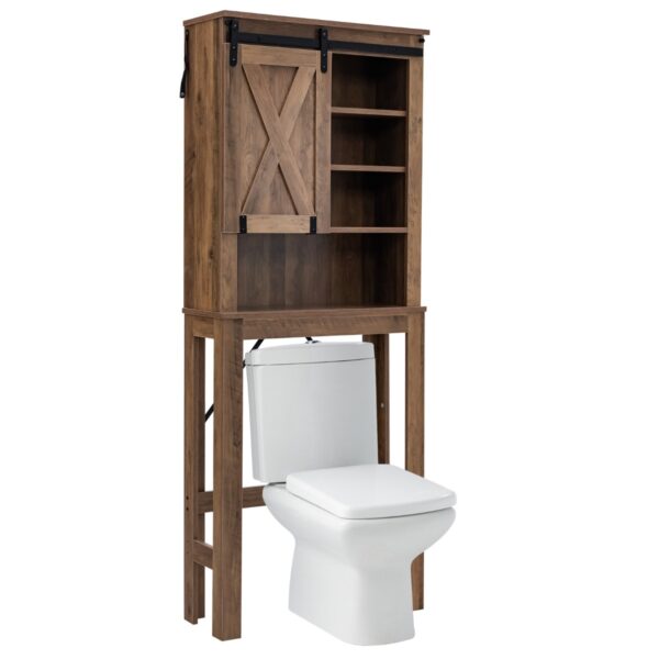 Livsk Houten Boventoiletkast 4 Planken Met Schuifdeur Industrieel Badkameropbergmeubel Met Anti Tip Apparaat 67x25x172cm Retrogrijs 1.jpg