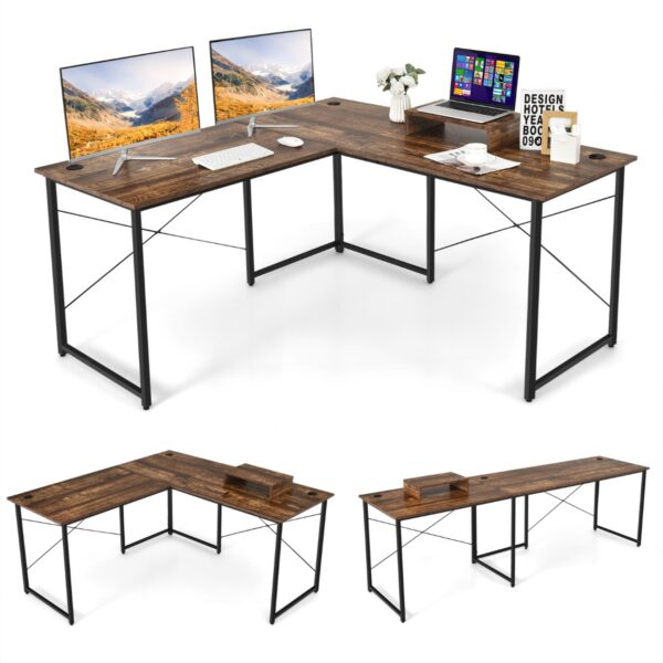 Livsk Bureau L Vorm Omkeerbaar Hoekbureau Met Monitorstandaard Hoektafel Met 3 Kabelgaten Gaming Computertafel Bruin 150 X 150cm 1.jpg