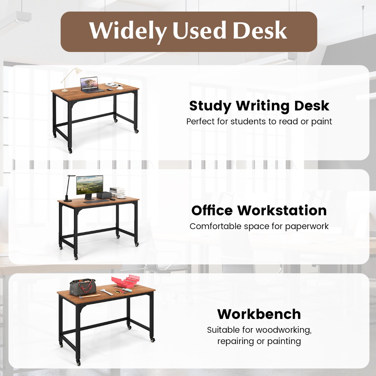 Bureau Met Wieltjes Computertafel Met Metalen Frame Wielen Bureautafel Oprolbaar Pc Tafel