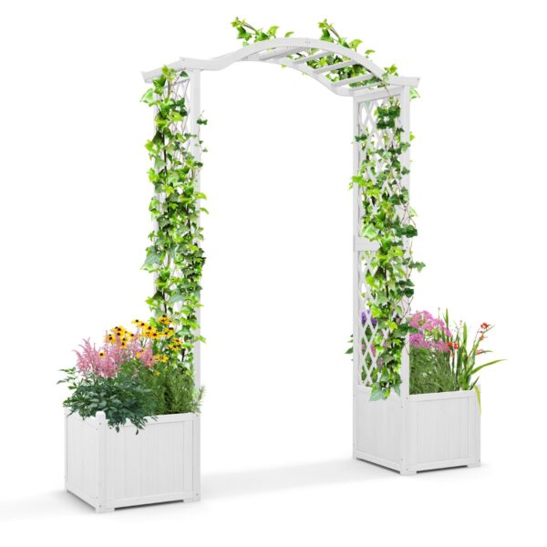 Livsk %c2%a02 In 1 Rozenboog Met Bloembak Tuinpergola Van Dennenhout Boog Met Latwerk Voor Klimplanten Tuinboog 183 X 42 X 200 Cm Wit 1.jpg