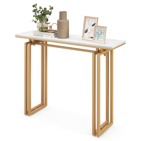 Livsk Console Tafel Marmerlook Bijzettafel Smal Met Metalen Frame Gangtafel Entree Tafel Voor Woonkamer Entree 110 X 30 X 81 Cm Goud 1.jpg