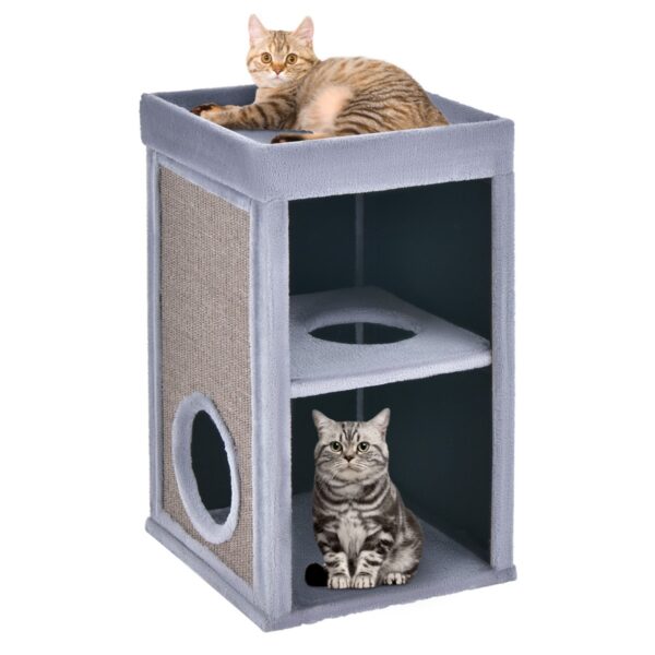 Livsk Kattenhol 3 Etages 69 Cm Hoog Kattenhuis Met Krabplank En Afneembare Mat Kattenbak Voor Katten Tot 15 Kg Kattenkrabpaal Grijs 1.jpg