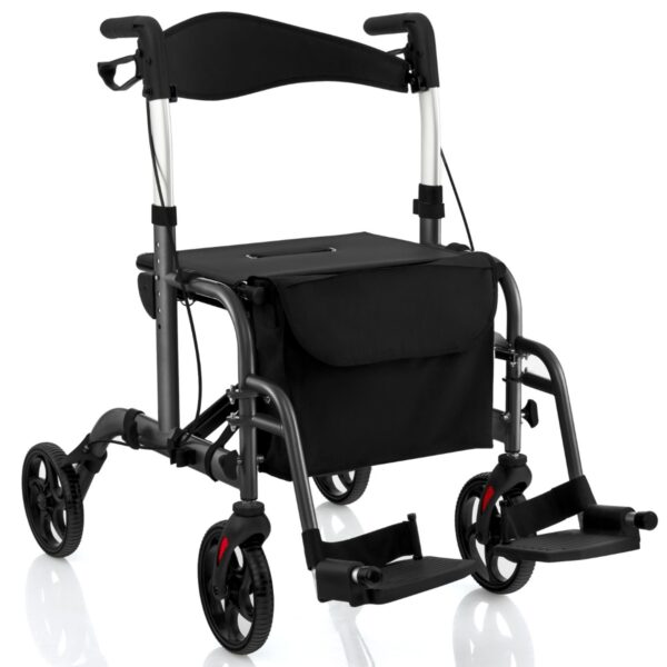 Livsk Rollator Opvouwbaar En Licht Met Zitting 2 In 1 Rolstoel Reisrollator Loophulp 6 Voudig In Hoogte Verstelbaar Wandelwagen Zwart 1.jpg