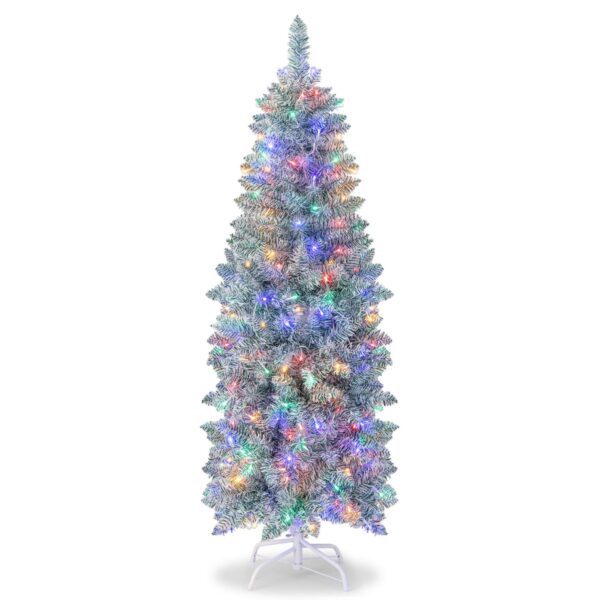 Livsk 150 Cm Verlichte Kunstkerstboom Scharnierende Feestboom Met 343 Takuiteinden 190 Meerkleurige Led Lampjes Slanke Kerstboom 1.jpg