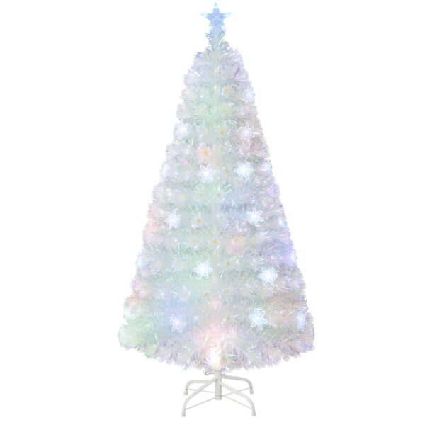 Livsk 150 Cm Voorgesneden Glasvezel Kerstboom Witte Kunstkerstboom Met Iriserende Bladeren Veelkleurige Sneeuwvlok Led Verlichting Topsterlicht 1.jpg