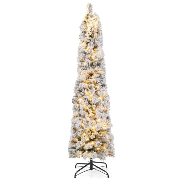 Livsk 180 Cm Potlood Kerstboom Met Sneeuw Kunstkerstboom Met Verlichting 150 Leds In Warmwit Smalle Kerstboom Kunstboom Van Pvc Wit 1.jpg