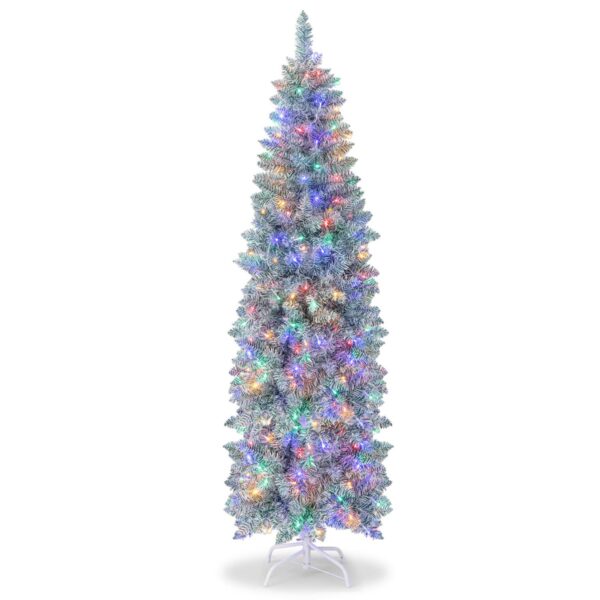 Livsk 180 Cm Verlichte Kunstkerstboom Scharnierende Feestboom Met 475 Takuiteinden 250 Meerkleurige Led Lampjes Slanke Kerstboom 1.jpg