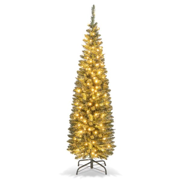 Livsk Kunstkerstboom Van 150 Cm Verlichte Potloodvormige Kerstboom Met 296 Takpunten 150 Warmwitte Led Verlichting En Metalen Standaard 1.jpg