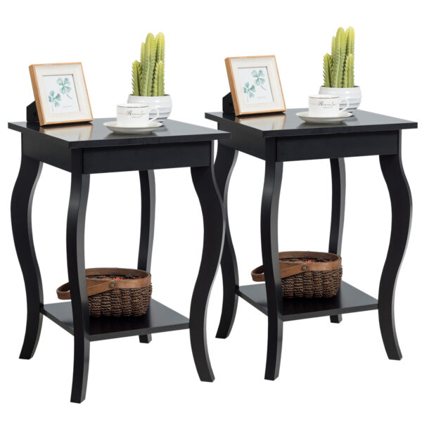 Livsk Set Van 2 Nachtkastjes Accent Tafels Met Elegante Gebogen Poten 2 Niveaus Bijzettafel Van Hout Laptoptafel Banktafel 40 X 40 X 60 Cm Zwart 1.jpg