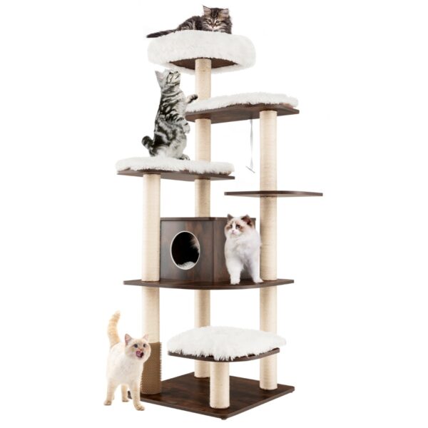 Livsk 179 Cm Katten Klimboom Meerlaags Platform Kattenboom Met Hoogwaardige Krasbestendige Sisal Touw Kolom Katten Huis Met Ruim Huis 1.jpg