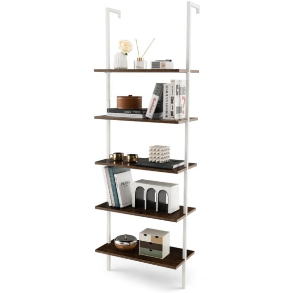 Livsk 5 Tier Ladder Plank Muur Plank Met Stalen Structuur Elegante Boekenkast Open Opslag Planken Grote Bloem Stand Voor Kantoor Woonkamer 1.jpg