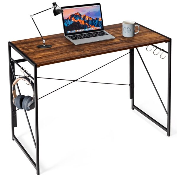 Livsk Inklapbaar Bureau Klaptafel Met 6 Haken En Metalen Frame Computertafel Laptoptafel Werktafel 100 X 50 X 75 Cm Rustiek Bruin 1.jpg