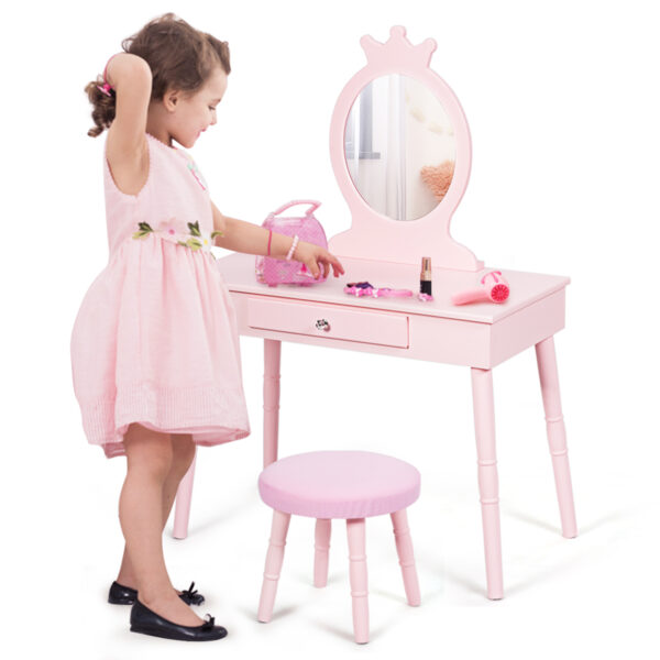 Livsk Kinderkaptafelset Kinderkaptafel Make Uptafel Met Kruk En Verwijderbare Spiegel Make Up Kaptafel Roze 1.jpg