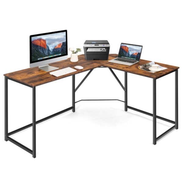 Livsk L Vormig Hoekbureau Ruimtebesparend Computerbureau Met Versterkt Metalen Frame Laptoptafel Voor Thuiskantoor Bruin 1.jpg