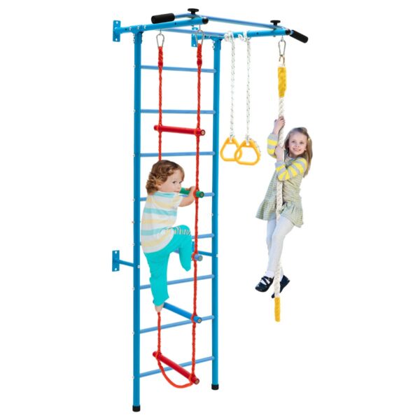 Livsk Oefenstangset Voor Kinderen Met Muurladder Optrekstang Touwladder Touw En Gymnastiekringen Voor Kinderen Vanaf 3 Jaar Blauw 1.jpg