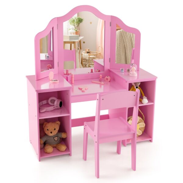 Livsk 2 In 1 Make Uptafel Voor Kinderen Bureau Met Stoel En Afneembare Spiegel Kaptafel Voor Meisjes Met Vakken Make Upcommode Roze 1.jpg