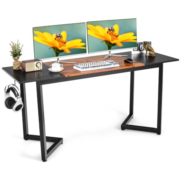 Livsk Groot Computerbureau 160 Cm Eenvoudig En Modern Lasbord Metalen Frame En Haak Rechthoekige Eettafel Zwart En Bruin 1.jpg