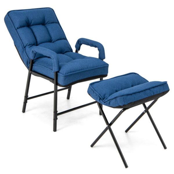 Livsk Lounge Stoelen Moderne Linnen Chaise Dappointment Met 5 Level Verstelbare Rugleuning Relaxatie Stoel Blauw 1.jpg