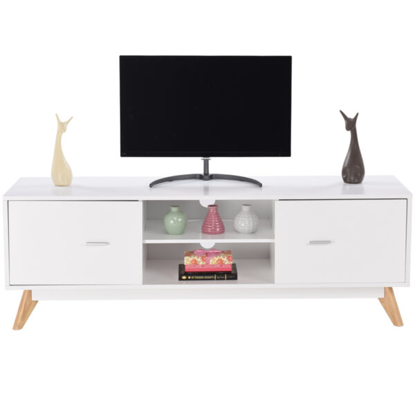 Livsk Meubel Voor Tv Tot 60 Moderne Tv Console 2 Planken 2 Kasten Kabelgaten Massief Houten Poten Voor Woonkamer Wit 1.jpg