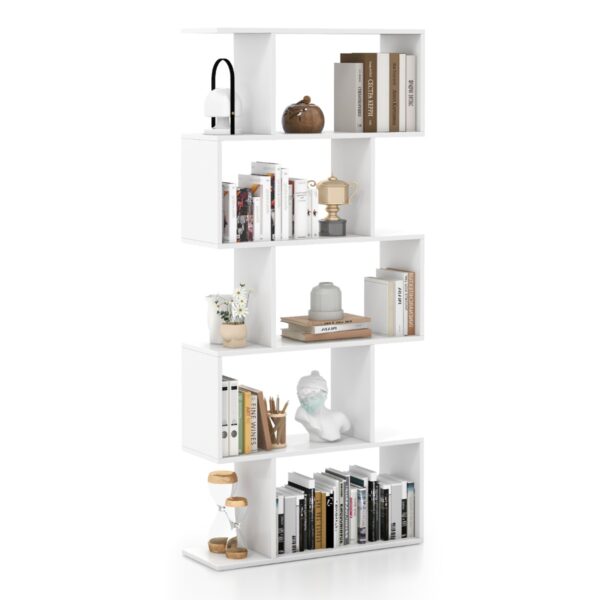 Livsk S Vormige Boekenkast Legplank Op 5 Niveaus Anti Kantel Opbergmeubel Voor Woonkamer Slaapkamer Kantoor Wit 70 X 235 X 158 Cm 1.jpg