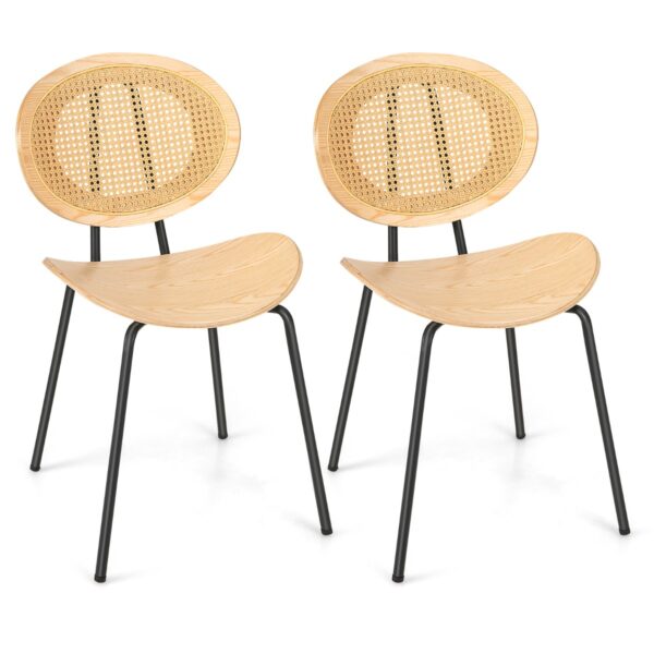 Livsk Set Van 2 Rotan Eetkamerstoelen Boho Bijzetstoelen Zonder Armen Met Metalen Poten Ademende Rugleuning Van Gaasriet Zitting Van Multiplex 1.jpg