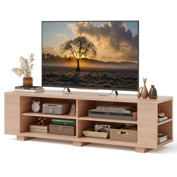 Livsk Tv Standaard Met 6 Vakken Tv Bank Voor Tvs Tot 65 4 Kabelmanagementgaten Verstelbare Planken 150 X 39 X 45 Cm Natuur 1.jpg