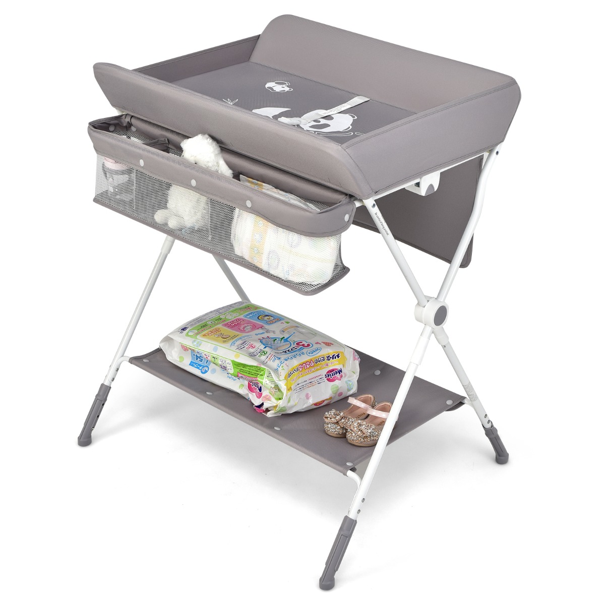 Inklapbare Babycommode met Wielen in Hoogte Verstelbare 4-in-1 Commode ...