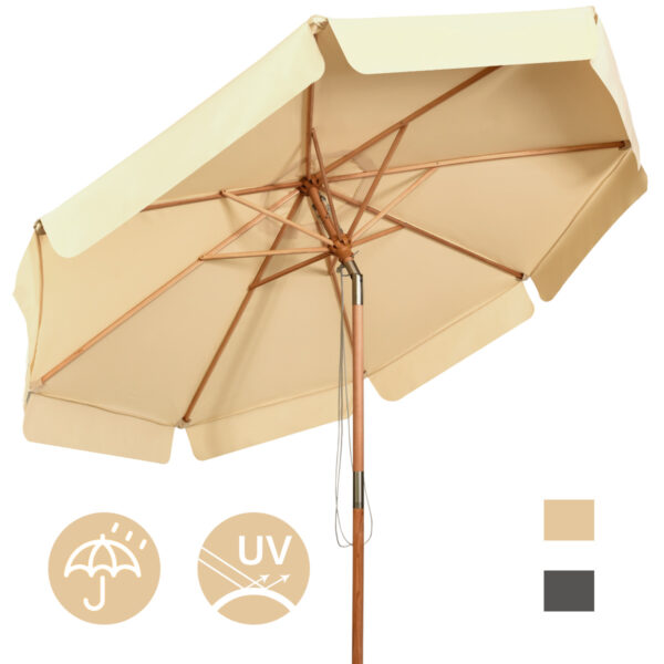 Livsk 3m Terras Parasol Buiten Markt Parasol Met Handmatige Druk Op De Knop Kantelen 8 Hout Stokken Waterdichte Polyester Stof Uv Bescherming 1.jpg