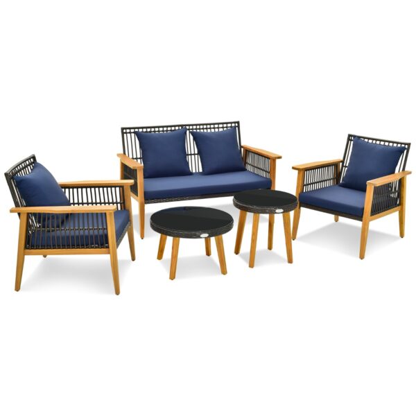 Livsk 5 Delige Set Buitenmeubilair Set Rotan Stoelen En 2 Salontafels Frame Van Acaciahout Zit En Rugkussens Rieten Meubilair Voor Tuin Terras 1.jpg