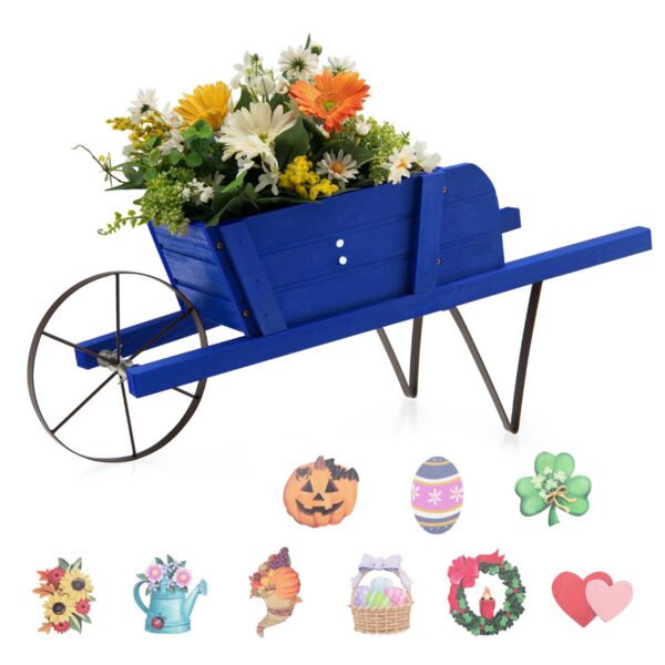 Livsk Decoratieve Houten Kruiwagen Bloempotten Met 9 Magneet Accessoires Metalen Wielen Lange Steel Rustieke Tuindecoratie Voor Binnentuin Veranda 1.jpg