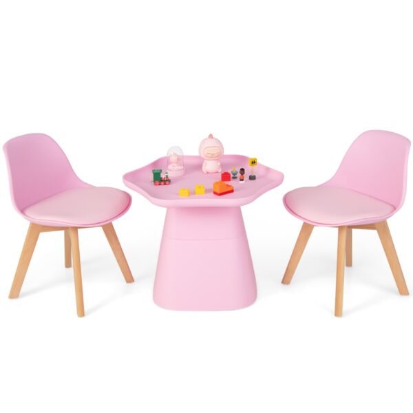 Livsk Set Van Tafel En 2 Stoelen Voor Kinderen Activiteitentafel Gestoffeerde Stoel Hol Blad Beukenhouten Poten Voor 3 Tot 8 Jaar Roze 1.jpg