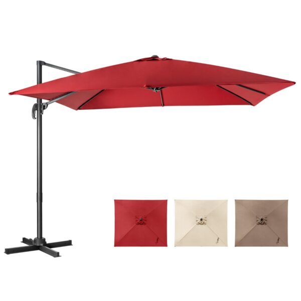 Livsk 3m Cantilever Patio Parasol Met 3 Kantel Instellingen 360%c2%b0 Rotatie Slinger Handvat 8 Stevige Baleinen Wijnrood 1.jpg