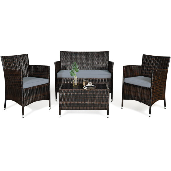 Livsk 4 Delige Rotan Meubelset Met Gehard Glas Salontafel Polyrattan Set Balkonbankstel Bruingrijs 1.jpg