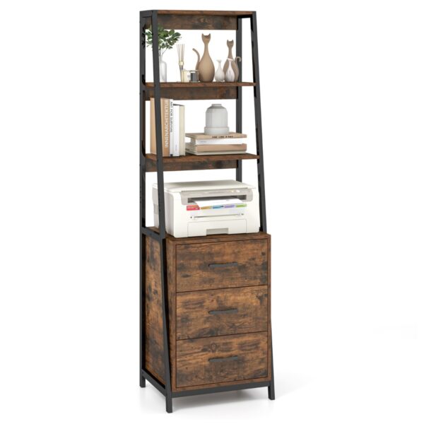 Livsk Boekenrek Kantoorrek Met 3 Laden En 4 Open Planken Ladderrek Staand Rek Van Hout En Metaal Smal Rek 51 X 40 X 175 Cm Vintage 1.jpg