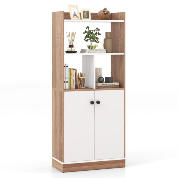 Livsk Boekenkast Met Dubbeldeurskast 3 Niveau Hoge Plank Vrijstaand Opbergmeubel Voor Woonkamer Studeerkamer Keuken 60 X 30 X140 Cm 1.jpg