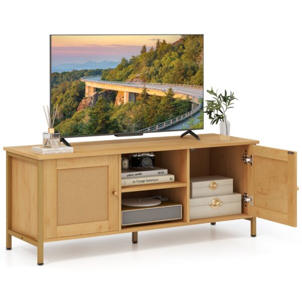 Livsk Boho Tv Standaard Voor Tvs Tot 55 Tv Console Tafel In Pe Rotan 2 Kastjes Open Schap 5 Metalen Poten 2 Kabelgaten Voor Woonkamer 1.jpg