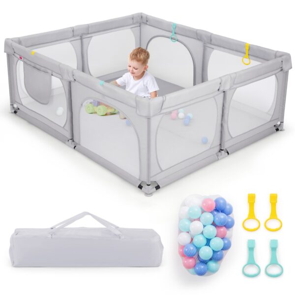 Livsk Grote Babybox Met 50 Oceaanballen En 4 Handringen Kruipruimte Met Ademend Net Box Voor Peuters 189 X 158 X 68 Cm Lichtgrijs 1.jpg