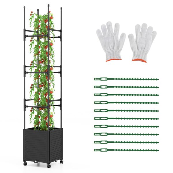 Livsk Verhoogde Plantenbak Op Wielen Met Trellis Automatisch Bewaterend Tuinbed Met 3 Hoogtes Verwijderbare Metalen Buizen Voor Klimplanten 1.jpg