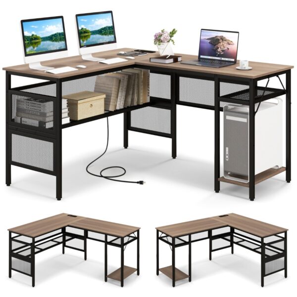 Livsk L Vormig Bureau Omkeerbaar Hoekbureau Met Opbergplanken Van Gaas Cpu Houder Spelletjesbureau Voor Werk Studie Spelletjes 1.jpg