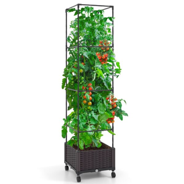 Livsk 170 Cm Verhoogd Bed Met Plantenbak En Traliewerk Zelfbewateringssysteem Verstelbare Hoogte Tomatenbak Op Wielen Zwart 1.jpg