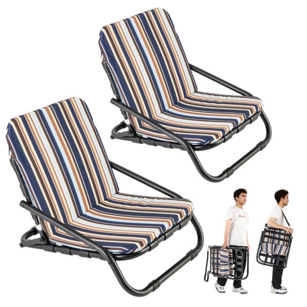 Livsk 2 Pack Opvouwbare Strandstoelen Voor Volwassenen Draagbare Campingstoelen Met Kussens Sneldrogend Katoen En Aluminium 1.jpg