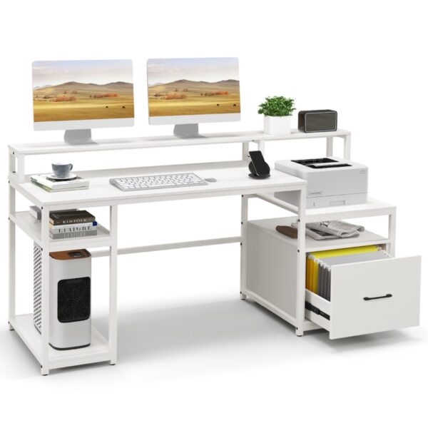 Livsk Computerbureau Computerwerktafel Met Schermsteun En Bestandslade Multifunctioneel Schrijfbureau Voor Woonkamer Studeerkamer Wit 1.jpg