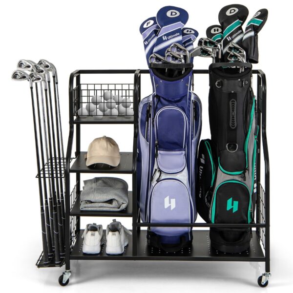 Livsk Garage Organizer Voor Het Opbergen Van Golftassen Golftasstandaard Voor 2 Golftassen Met Extra Plank Voor Golfclubs Zwart 1.jpg