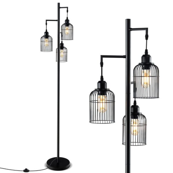 Livsk Moderne Vloerlamp 169 Cm Industri%c3%able Vloerlamp Met 3 Kooilampenkappen Voetschakelaar Stevige Basis Hoge Leeslamp Zwart 1.jpg