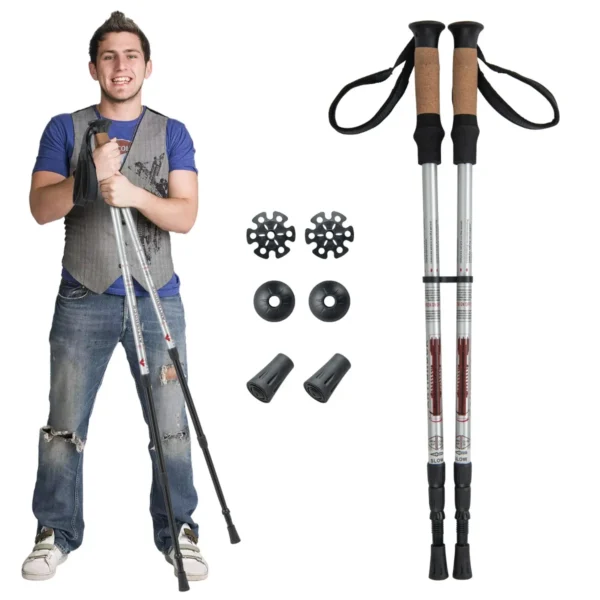 1 paar wandelstokken aluminium wandelstok opvouwbare alpiniststok schokbestendig verstelbare lengtes 65 135cm zilver 1