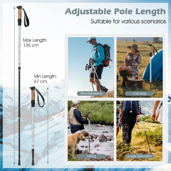1 paar wandelstokken aluminium wandelstok opvouwbare alpiniststok schokbestendig verstelbare lengtes 65 135cm zilver 3